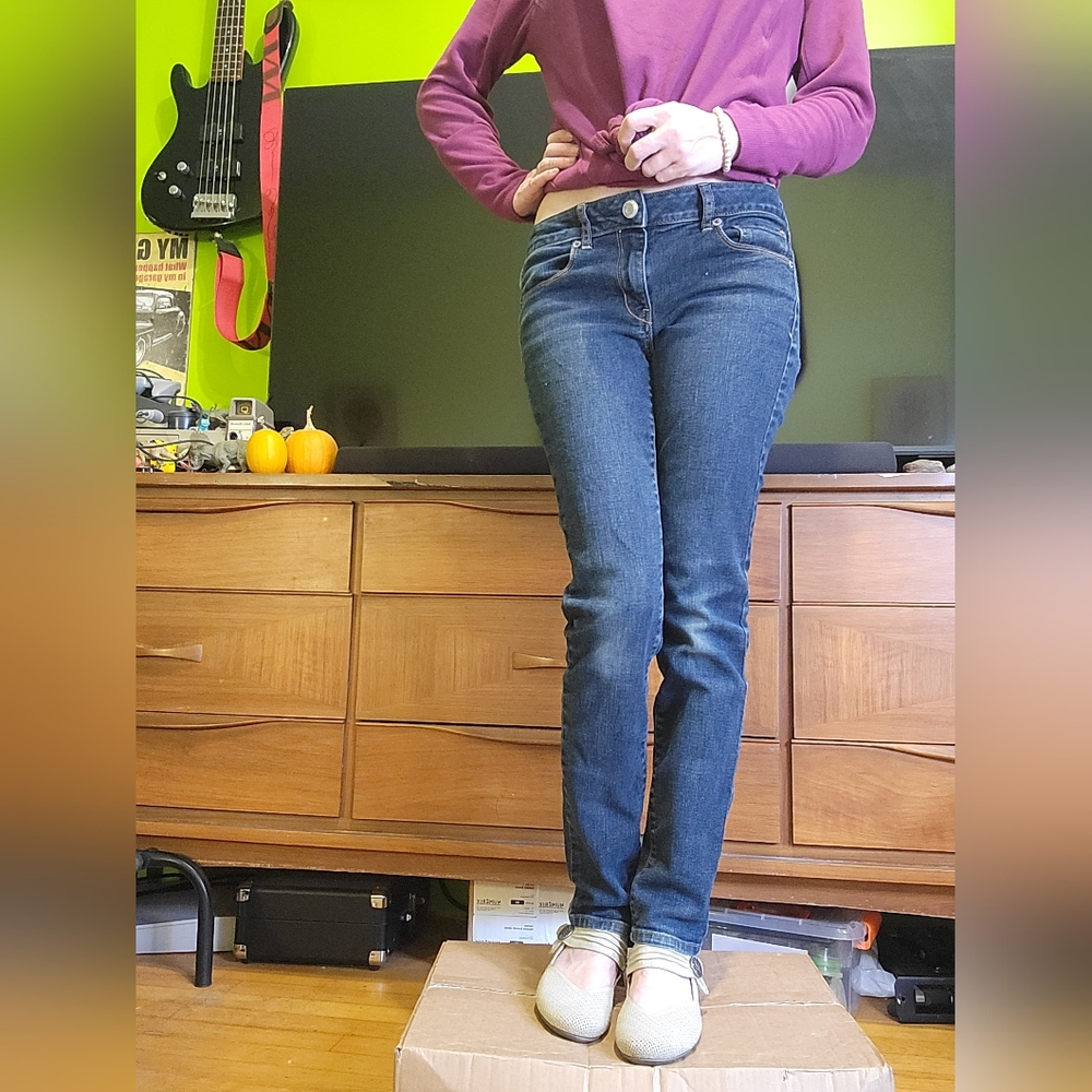 AEO skinny super stretch mid rise blue jeans sz 6